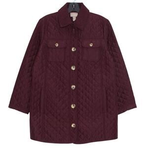Chicos Jacket Quilted Classic Preppy Equestrian Country Button Burgundy 1 Medium